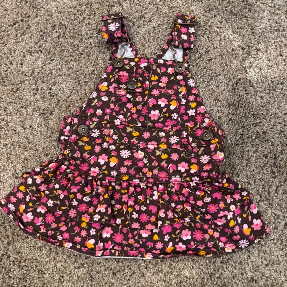 OshKosh B'gosh Other - Vintage OshKosh Floral Corduroy Jumper Dress 6M Pink Brown Ruffle